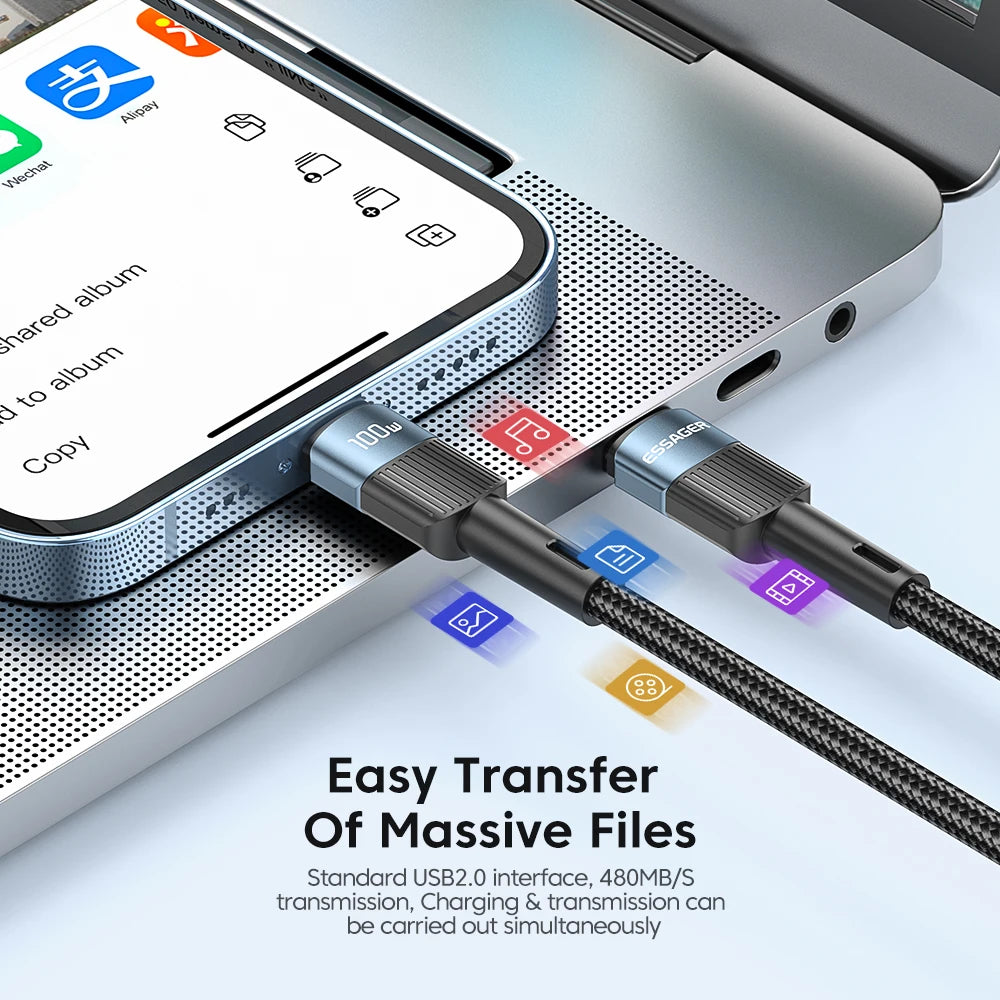 Essager 100W USB Type C To USB C Fast Charging
